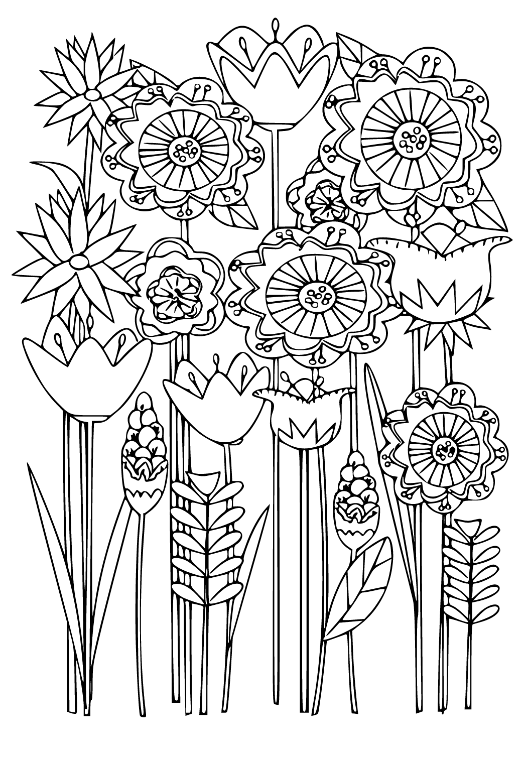 Free printable spring flowers coloring page for adults and kids