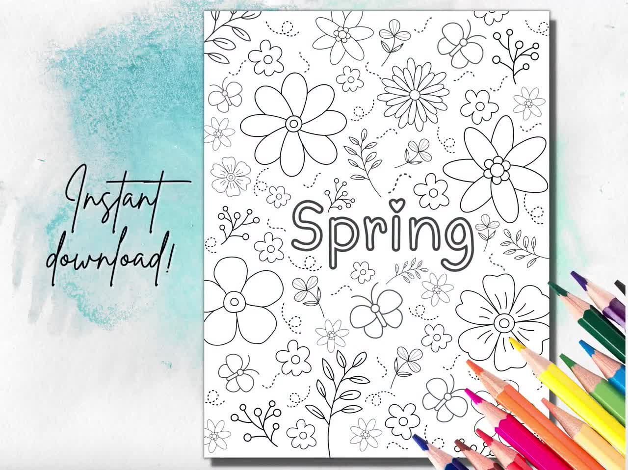 Printable spring coloring page spring activity adult