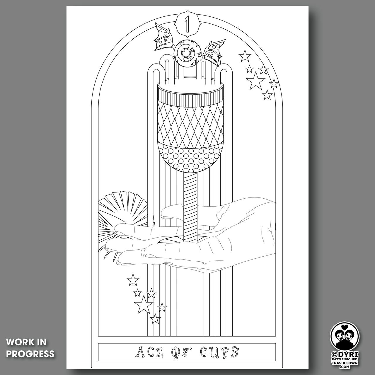 Revised ace of cups tarot card design wip by trashclownart on