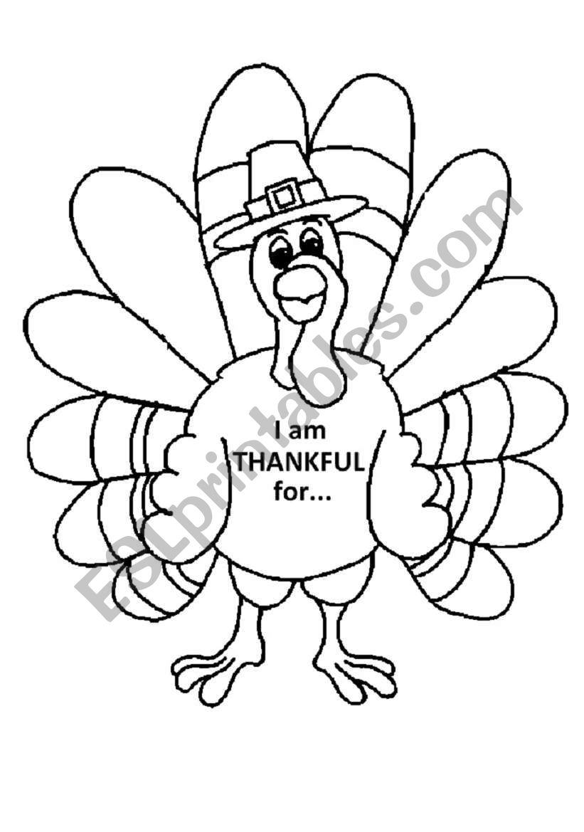 Turkey coloring page i am thankful for thanksgiving