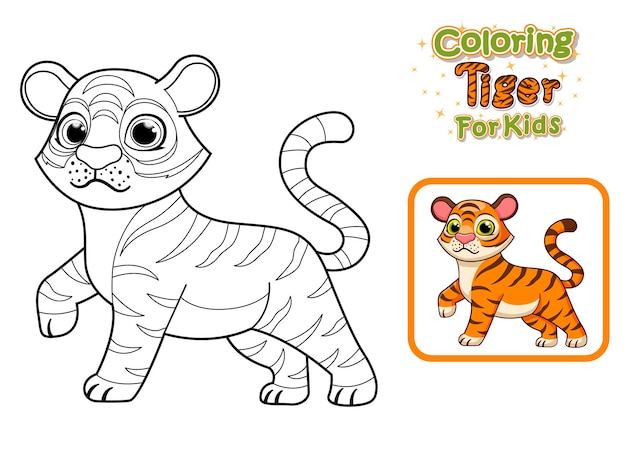 Premium vector coloring pages and printables cute cartoon tiger crafts and worksheets for kid vector illustration