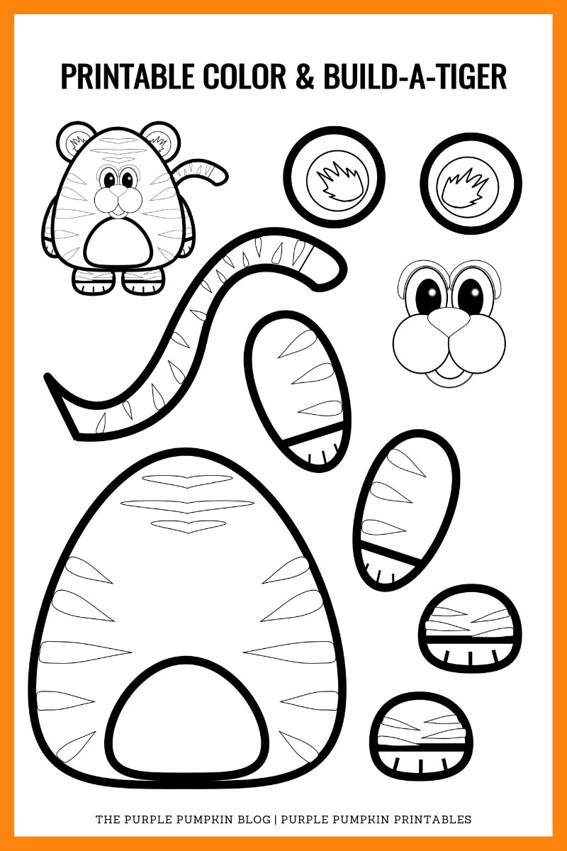 Printable color build a tiger template