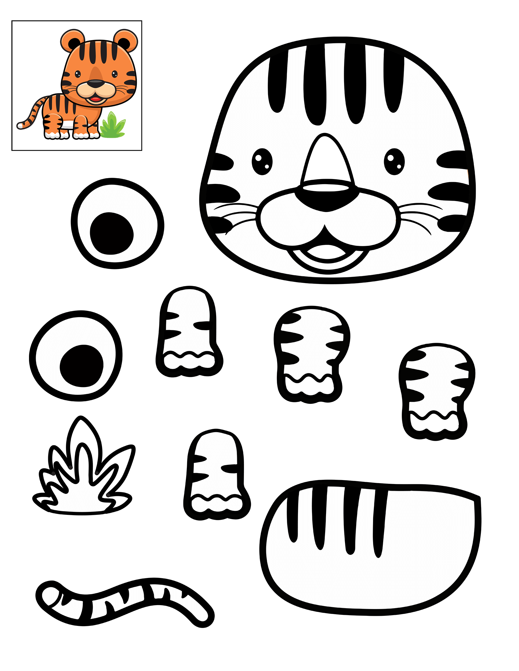 Color cut and glue cute tiger preschool printable template free printable papercraft templates