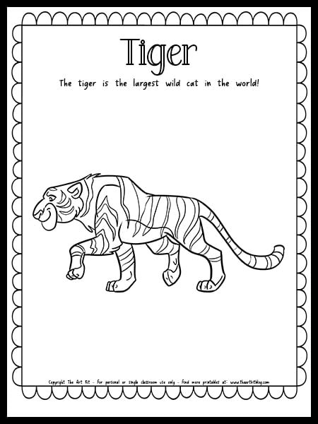Tiger coloring page with fun fact free printable download â the art kit
