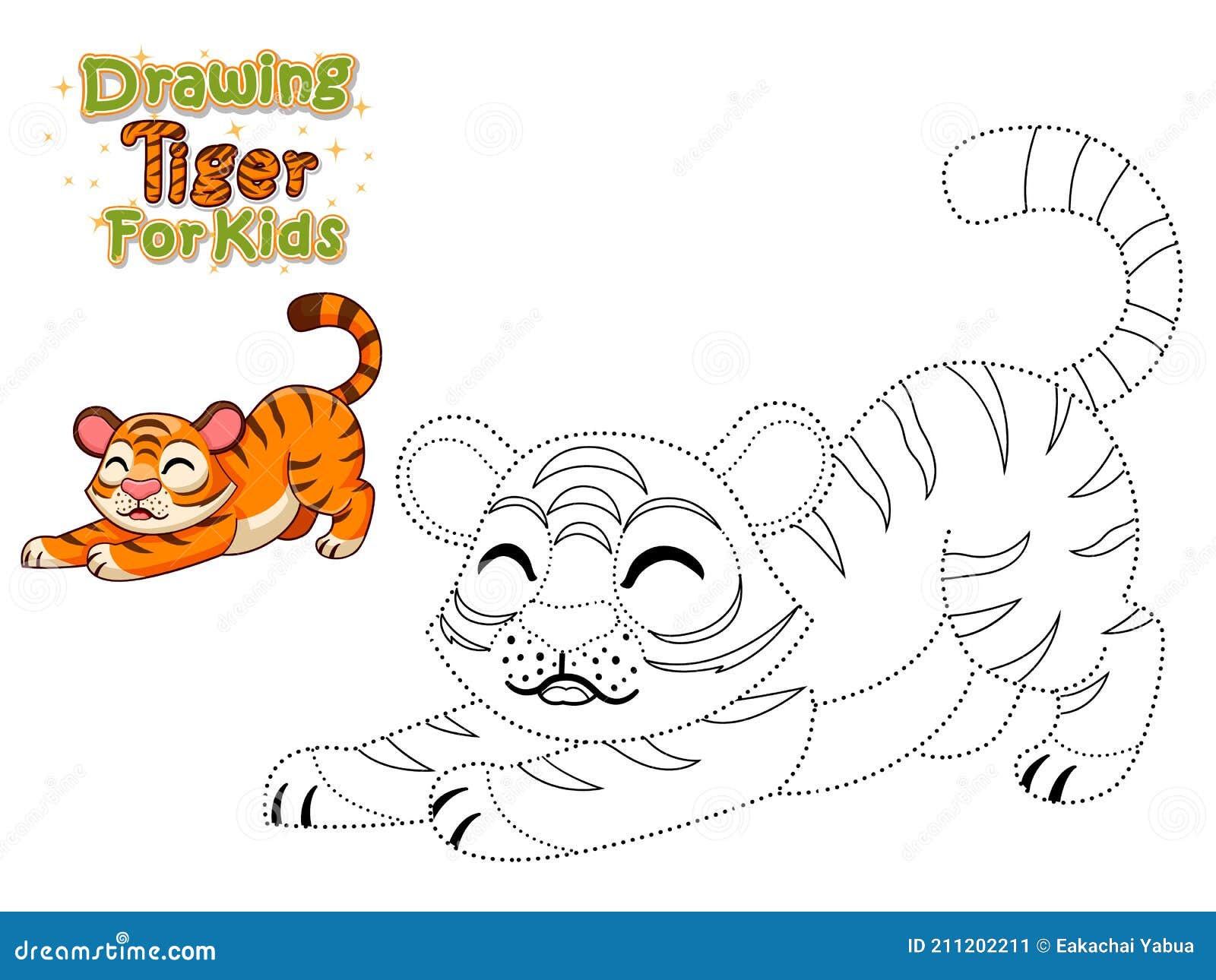 Drawing and coloring pages printables cute cartoon tiger crafts and worksheets for kid stock vector