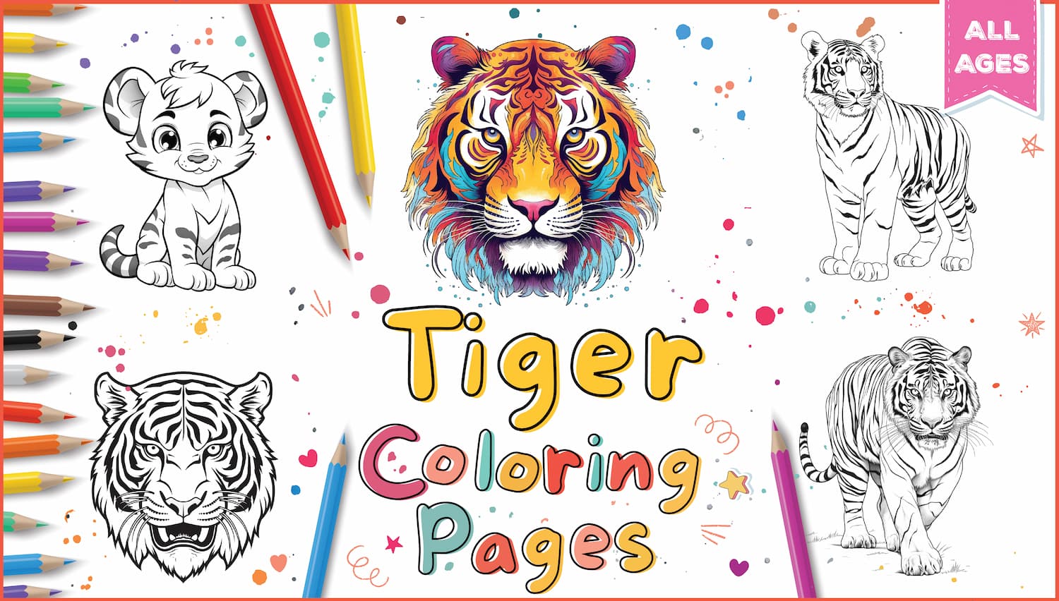 Tiger coloring pages for kids adults