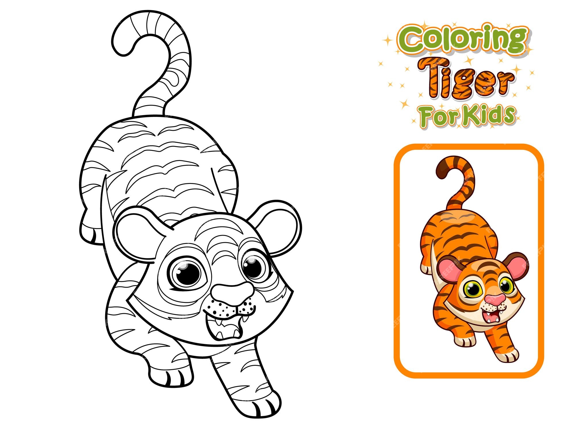 Premium vector coloring pages and printables cute cartoon tiger crafts and worksheets for kid vector illustration