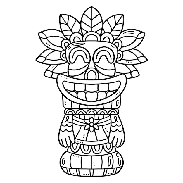 Premium vector tiki totem pole isolated coloring page for kids