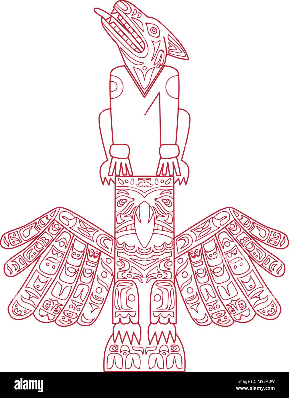 Doodle art illustration of a wolf and eagle totem pole a type of northwest coast art consisting of poles posts or pillars with symbols or figures stock vector image art
