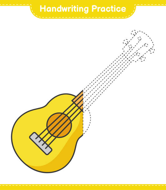 Handwriting practice tracing lines of ukulele educational children game printable worksheet vector illustration stock illustration