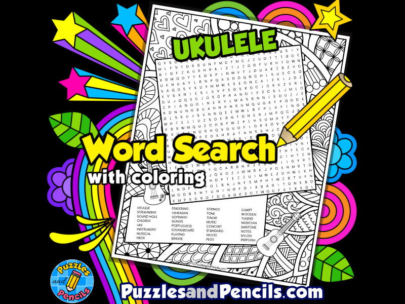 Ukulele word search puzzle with colouring music wordsearch teaching resources