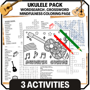 Parts of the ukulele word search crossword and coloring page tpt