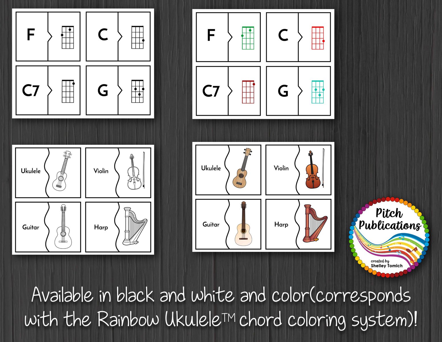 Ukulele matching activity game for centers sub tubs and early finishers