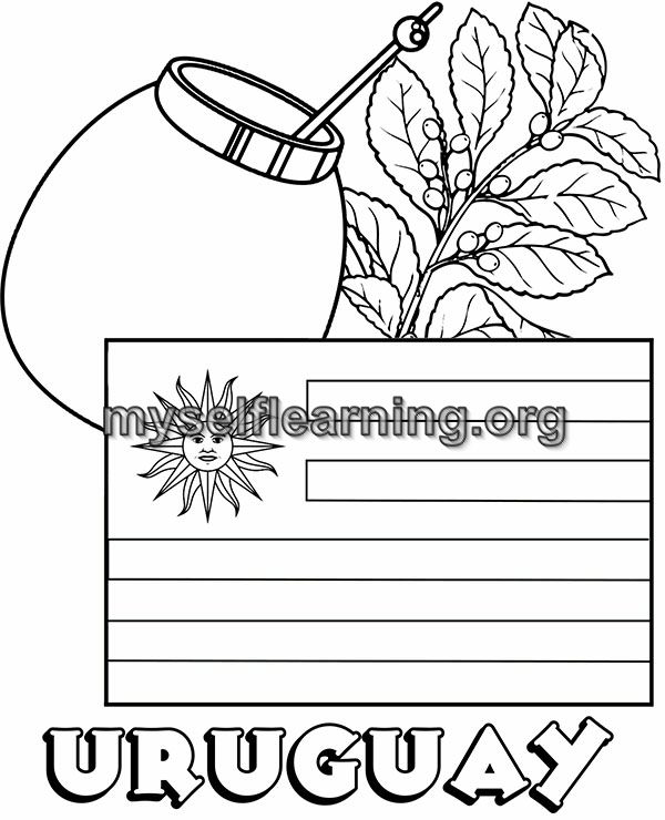 Uruguay flag educational coloring sheet instant download