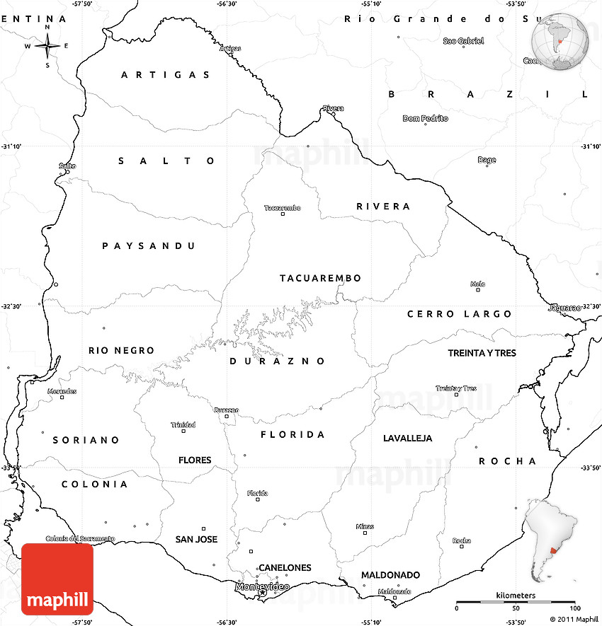 Blank simple map of uruguay