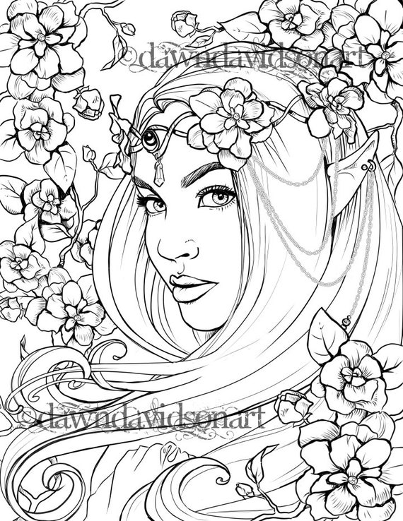 Freckles the fairy coloring page printable colouring for adults instant download grayscale coloring fantasy stress relief