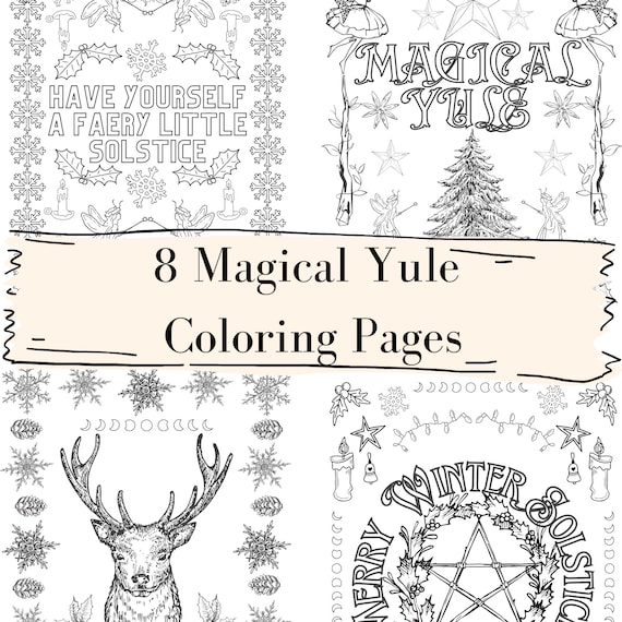 Magical yule coloring pages winter solstice printable