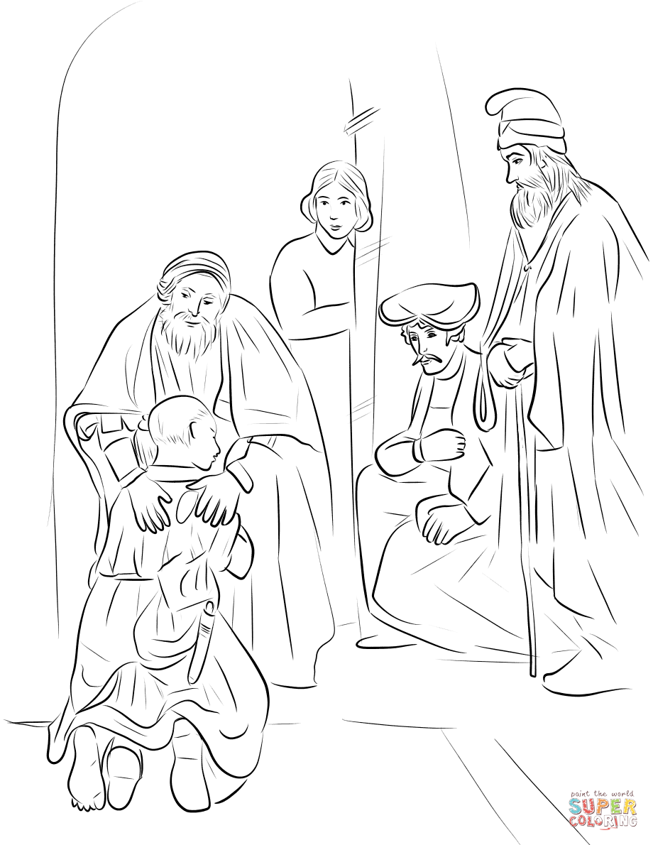 Return of the prodigal son by rembrandt coloring page free printable coloring pages