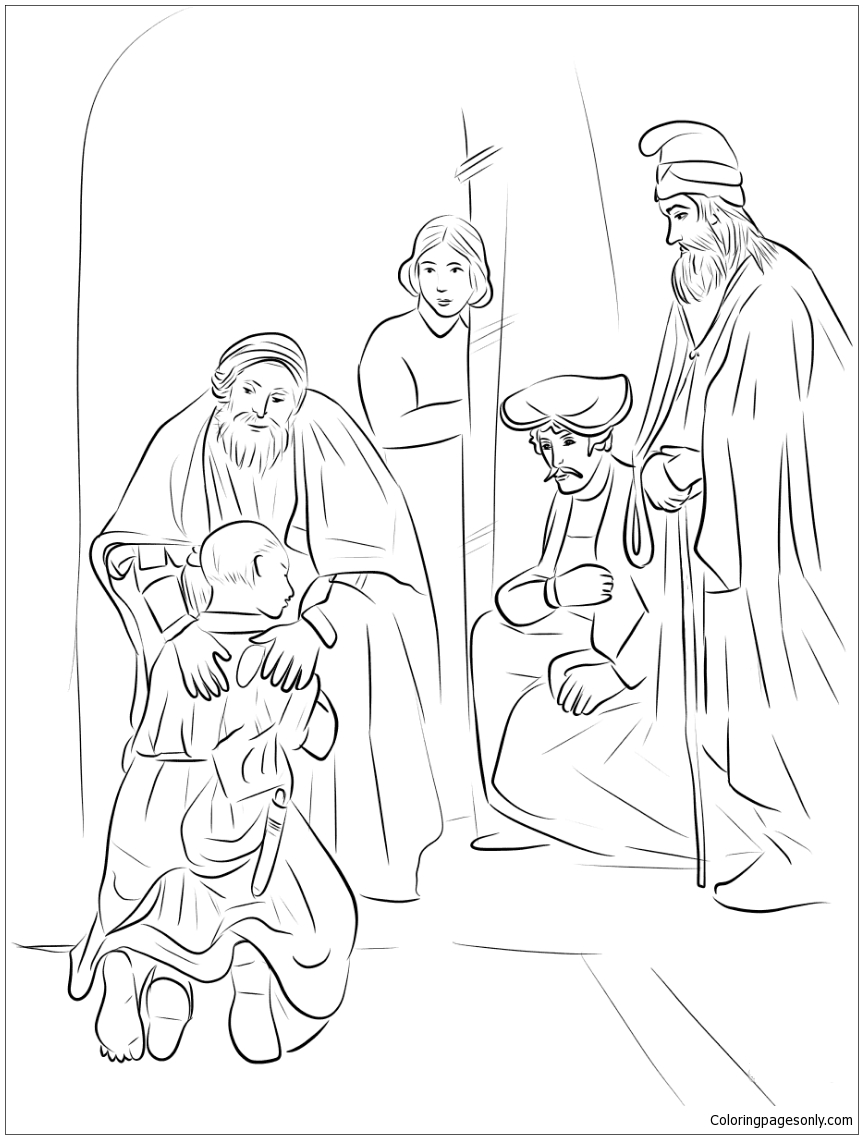 Return of the prodigal son by rembrandt coloring page