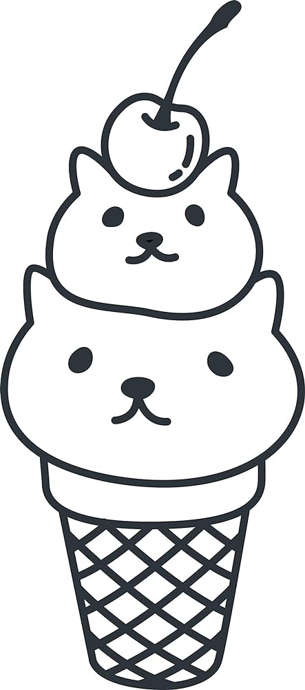 Cute kawaii kitty cat ice cream cone cartoon emoji vyl sticker black white home improvement