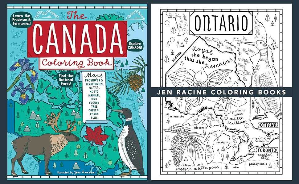 The nada coloring book maps of provinces and territories with symbols and national parks racine jen books
