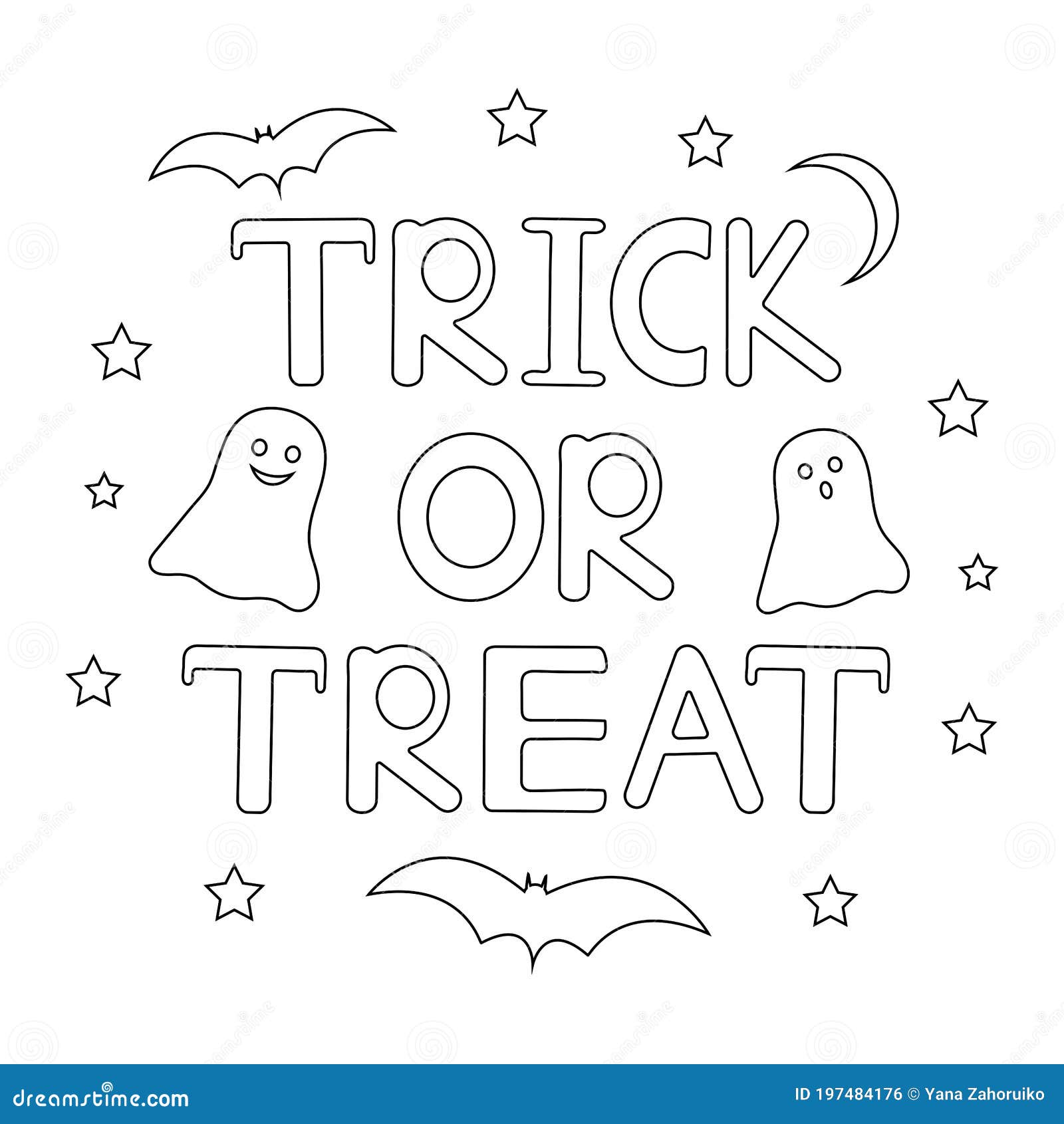 Halloween coloring page trick or treat stock vector