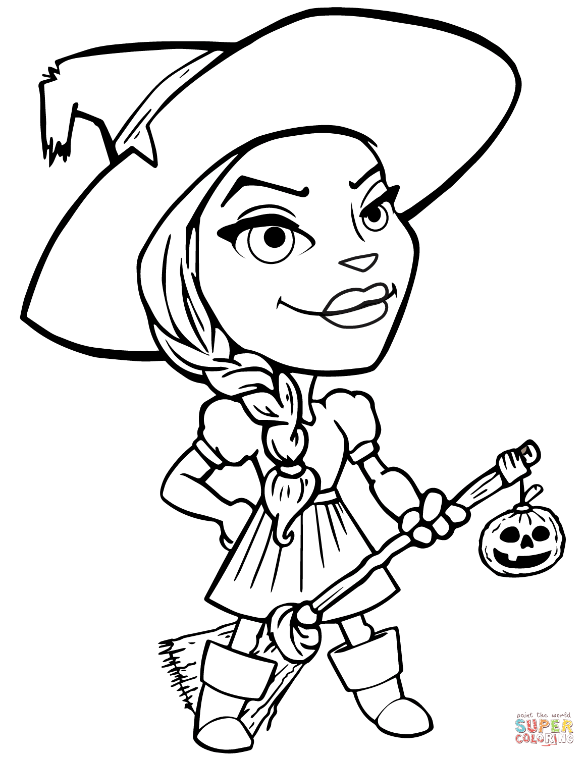 Halloween young witch coloring page free printable coloring pages
