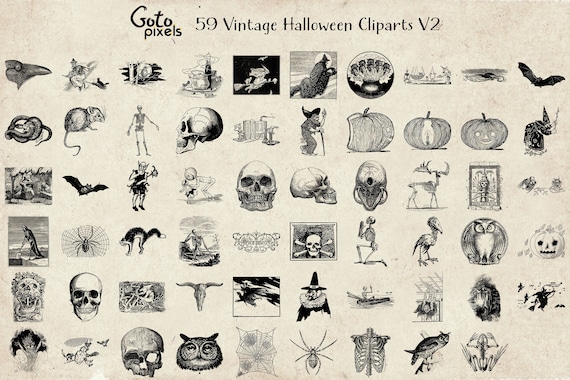 Vintage halloween clipart antique halloween clip art graphics skulls bats owls spiders witches vintage ephemera instant download ver