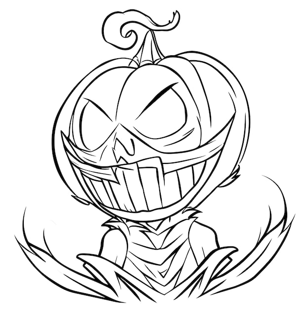 Premium vector gothic creepy pumpkin coloring page vector halloween pumpkin coloring page