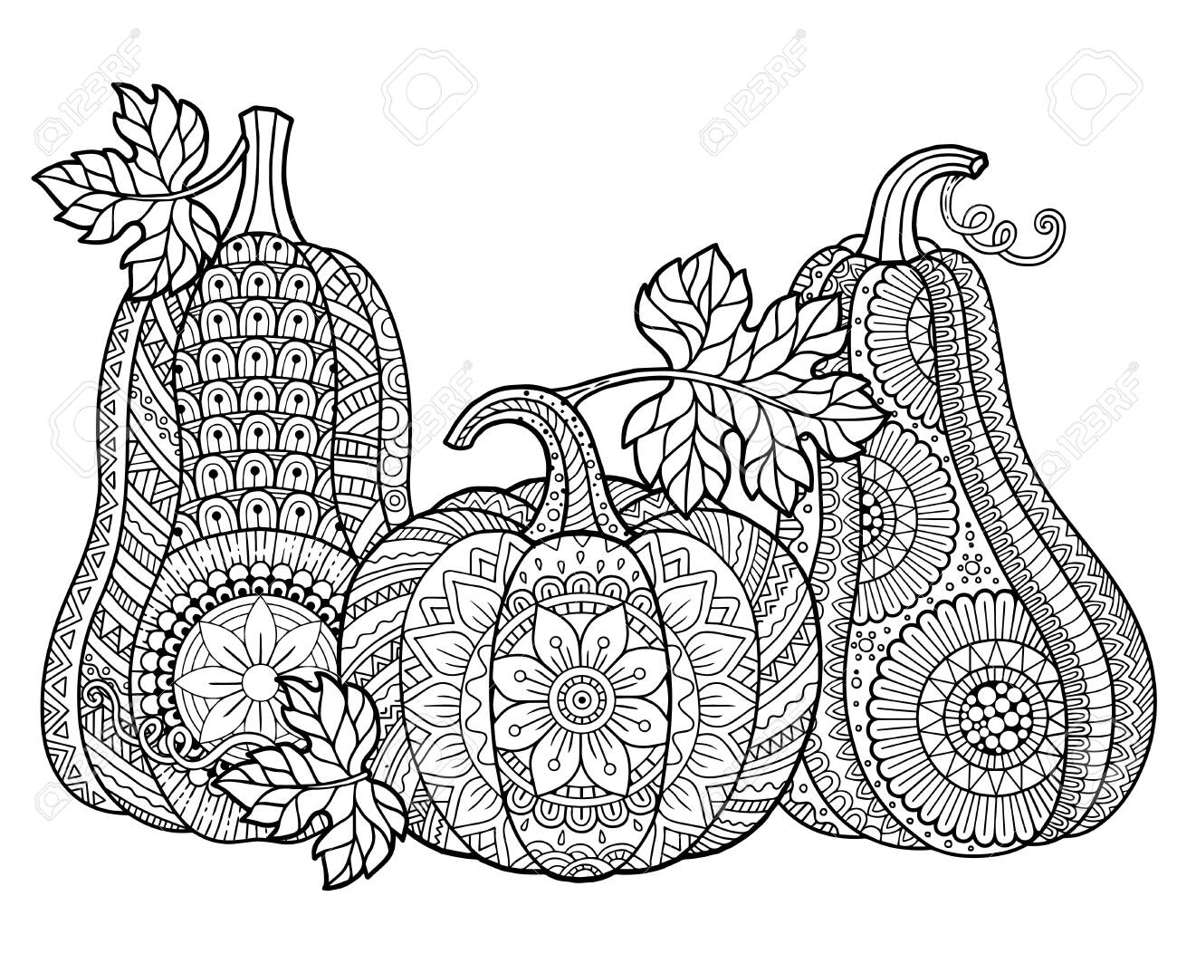 Vector coloring book for adults halloween pumpkins in mandala style with detailed patterns royalty free svg cliparts vectors and stock illustration image