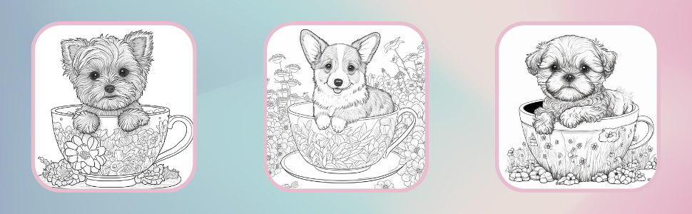 Teacup puppies in teacups coloring book adorable pups in cute cups for dog lovers of all ages adorable puppies creations sas books
