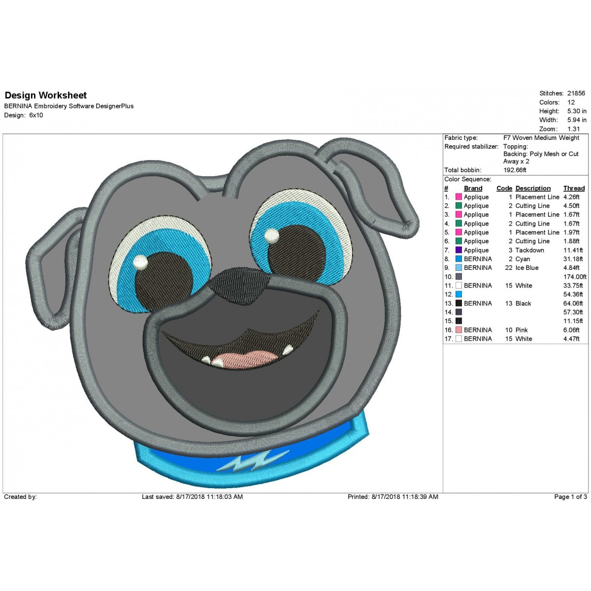 Bingo face puppy dog pals applique design