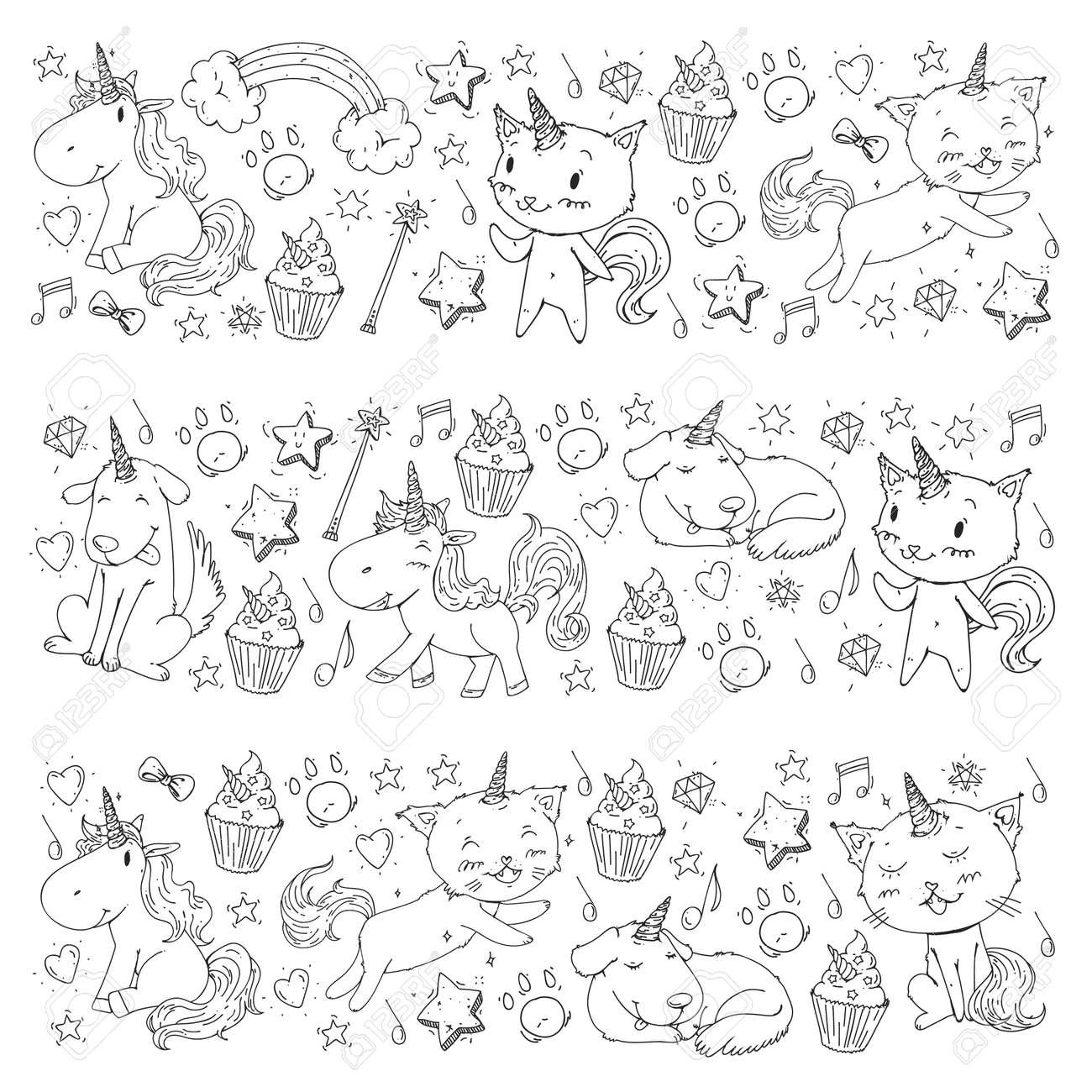 Unicorn cats dog horse pony coloring page for children kindergarten background for banners clothing posters royalty free svg cliparts vectors and stock illustration image