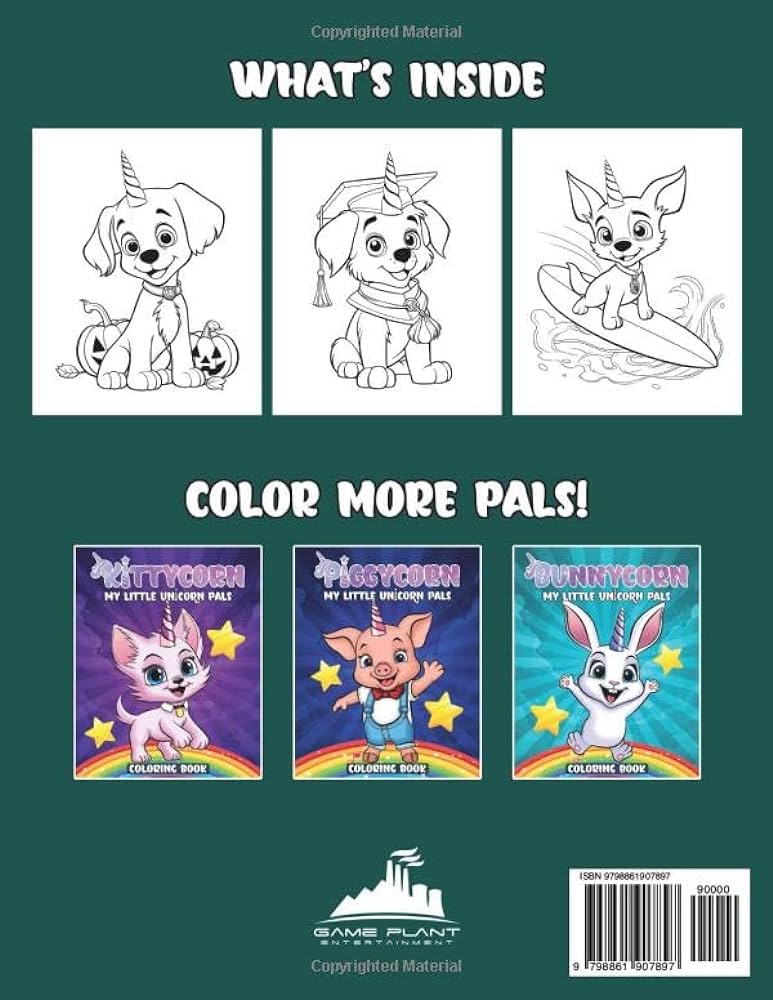 Puppycorn coloring book for kids add color to the cute unicorn dogs for fun and relaxation my little unicorn pals entmt game plant books