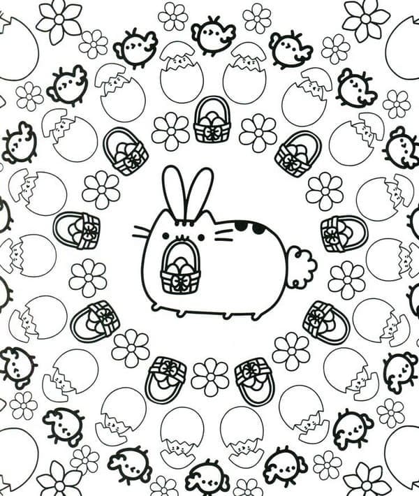 Easter pusheen coloring page