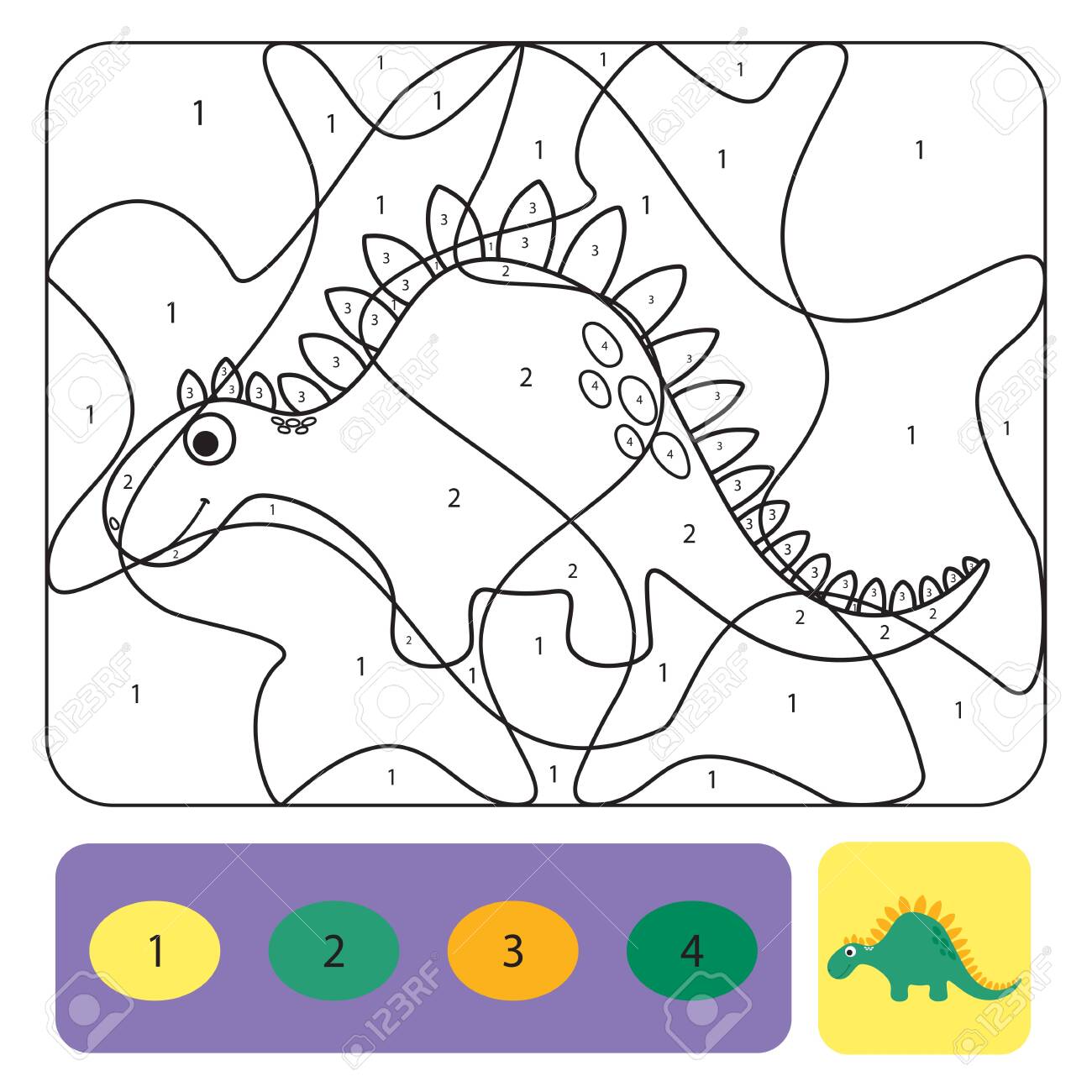 Cute dino coloring page for kids printable design coloring book coloring puzzle with numbers of color black and white draw with color example royalty free svg cliparts vectors and stock illustration image