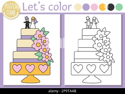 Wedding cake coloring page colored illustration stock vector image art