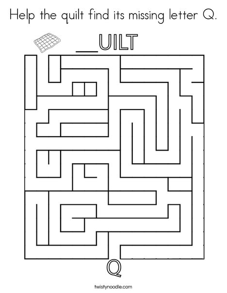 Help the quilt find its missing letter q coloring page