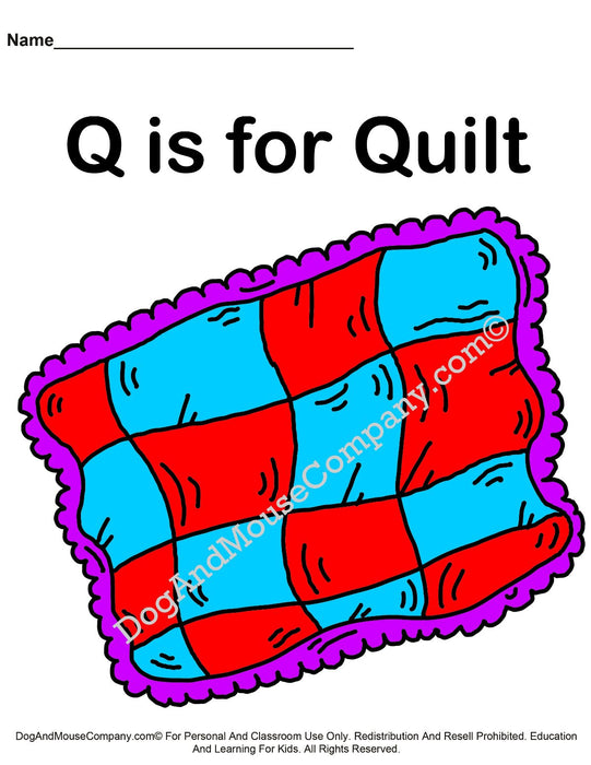 Q is for quilt colored template learn your abcs worksheet printab â dog and mouse pany