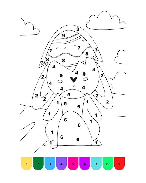Colorir por nãºmero de pãgina de colorir de pãscoa para crianãas pãginas de livro de colorir de pãscoa colorir de pãscoa por nãºmero vetor premium