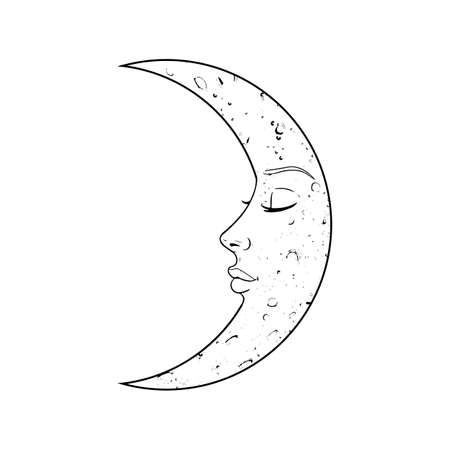 Vector moon face draw art line stock vector illustration and royalty free vector moon face draw art line clipart