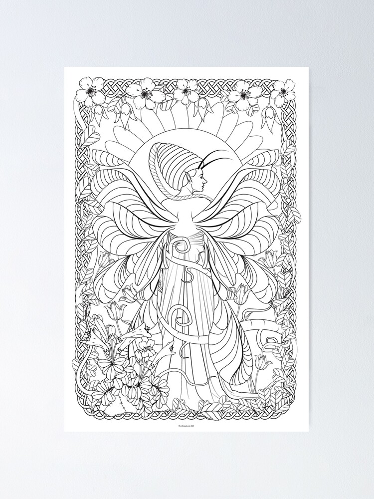 The queen bee forest fairy coloring poster page poster for sale by craftypads