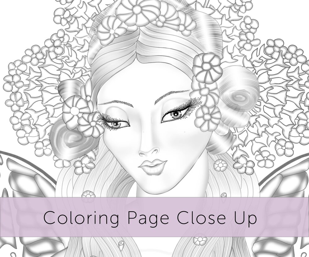 Printable coloring page of a fairy queen