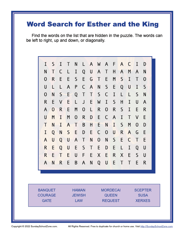 Free printable esther bible activities on sunday school zone