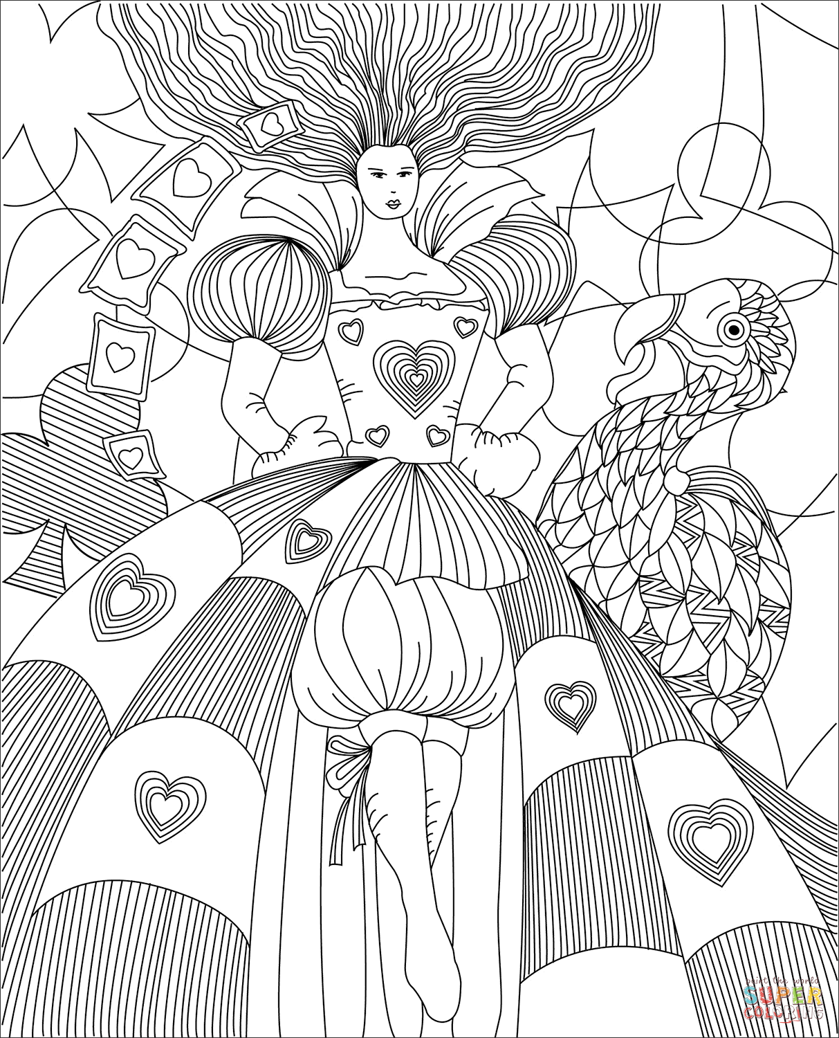 Queen of hearts and the dodo bird coloring page free printable coloring pages