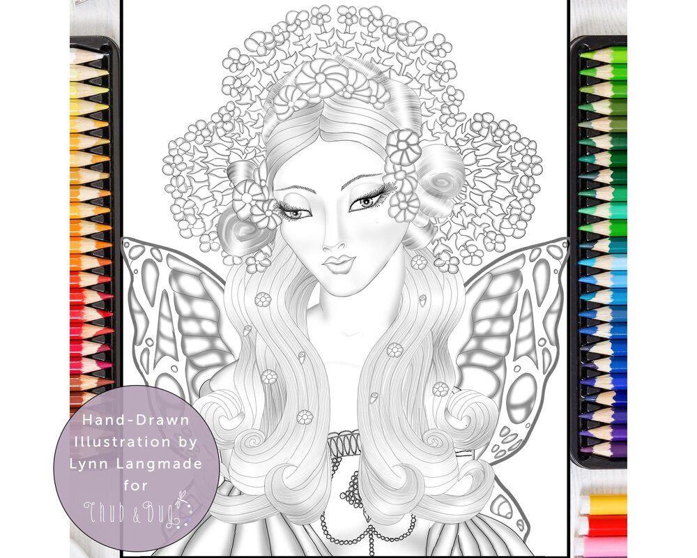 Printable coloring page of a fairy queen