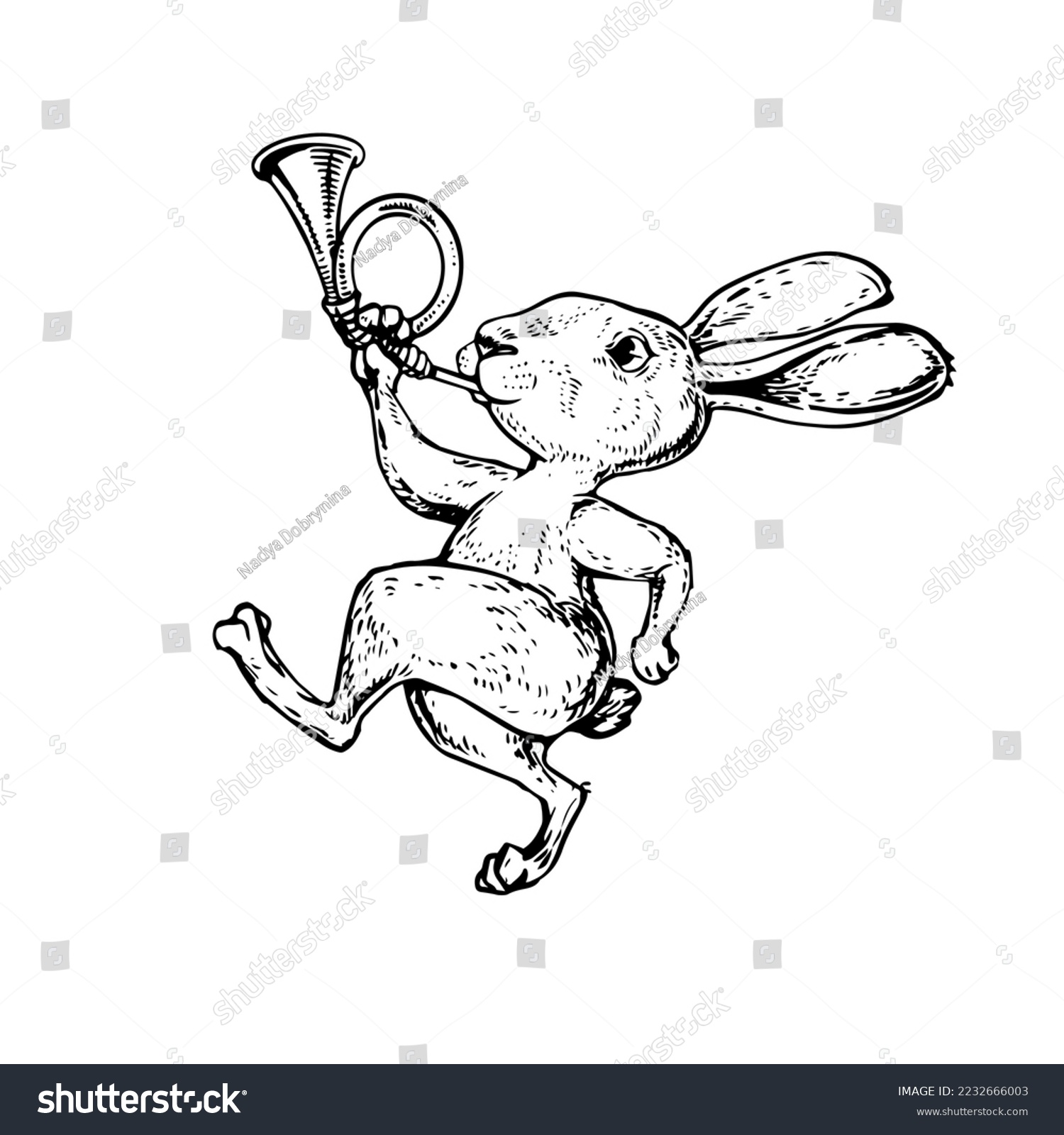 Vintage herald rabbit horn cartoon cute stock vector royalty free