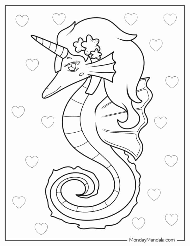 Seahorse coloring pages free pdf printables
