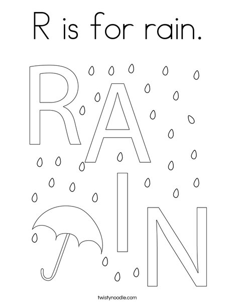 R is for rain coloring page