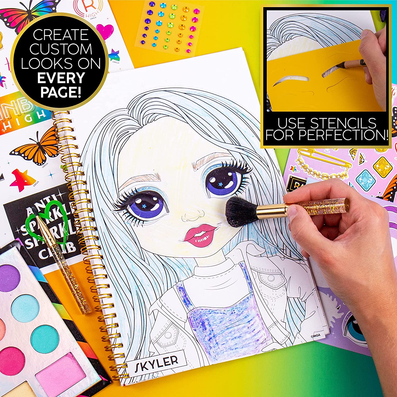 Rainbow high makeup artist studio and rainbow high scratch n style fashion sketchbook